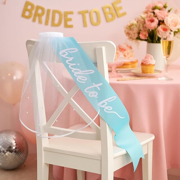 ? Women Blue Sash Veil Bachelorette Party Bridal Shower Decorations Accessories main image 6